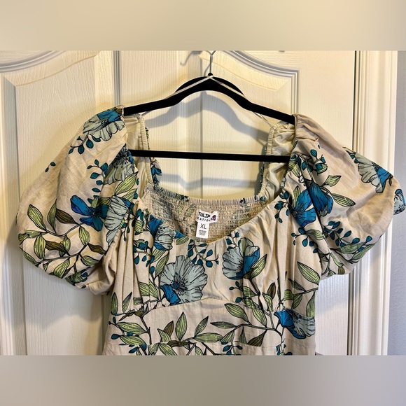 💚”Tulip Creations” NWT Floral Short Puff Sleeve Smocked Back Midi Dress Size XL - Picture 4 of 15